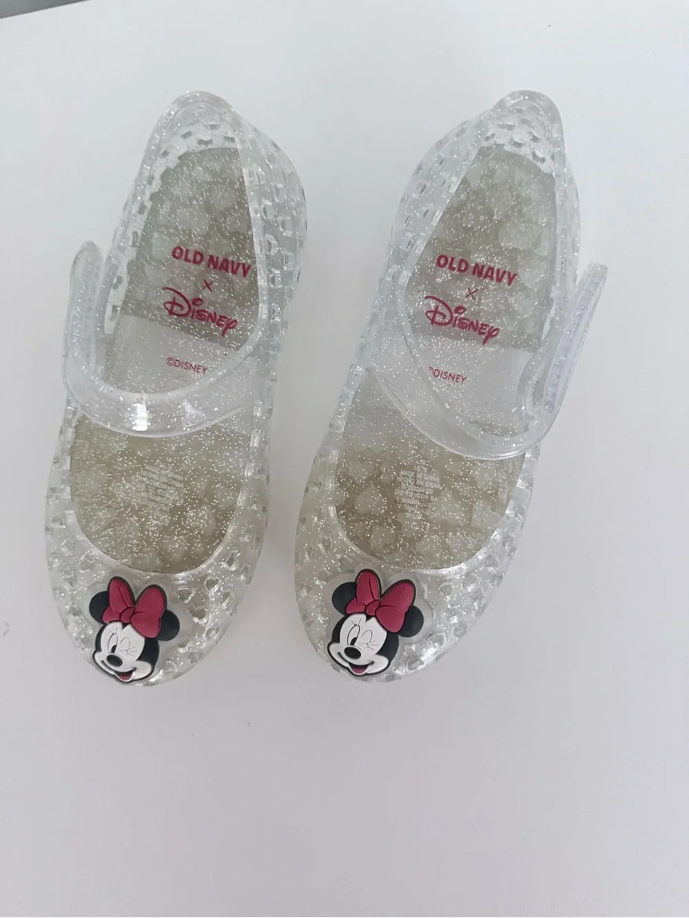 Disney Clear Glitter Minnie Mouse Jelly Mary Jane Shoes with Pink Bow